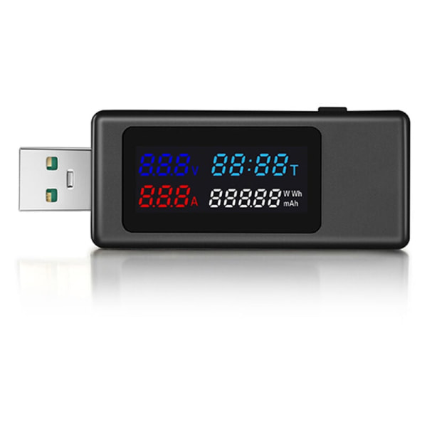 6 i 1 USB-testare DC4-30V IPS Digital Display Spänning Ström Tid Kapacitetsmätare Detektor för Ström, Spänning, Svart