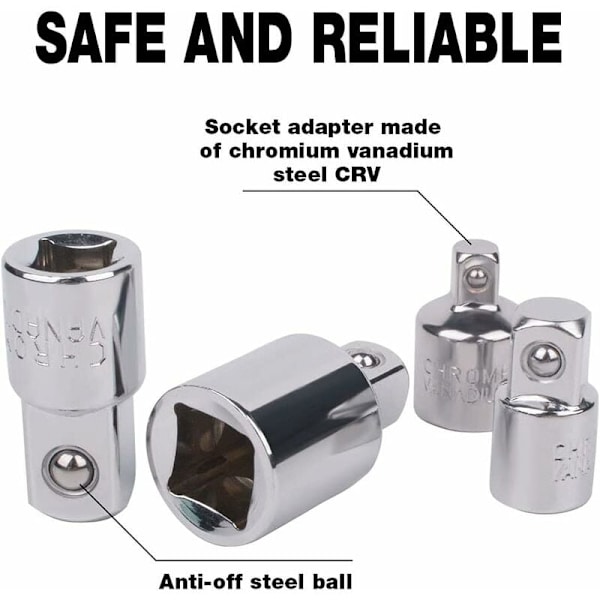 4 stk. Ratchet Socket Adapter Ratchet Socket Adapter 1/2 til 3/8-3/8 til 1/2-1/4 til 3/8-3/8 til 1/4 Socket Reducer til Sockets og Bits
