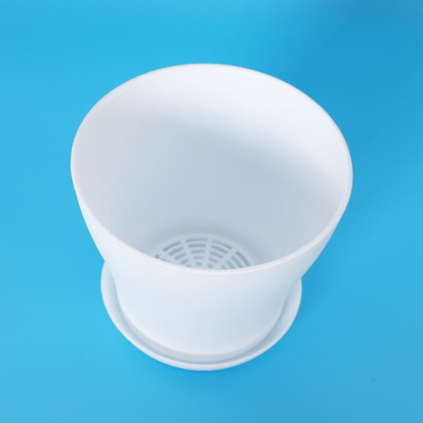 Plastik Plante Blomsterkrukke Plantekasse med Underskal Bakke Rund Blank Hjem Have Dekoration, Premium Gauge Hvid -, 14cm/5.51inch