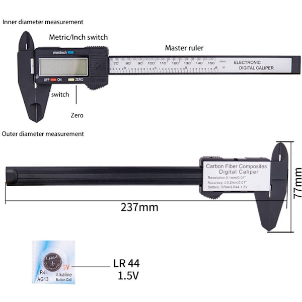 Plastisk cykel fiber præcis elektronisk LCD skydelære 0-150 mm måleværktøj dele