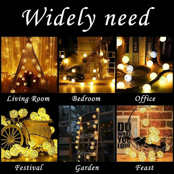 LED Rattan Kuglelys, 5 m, 40 LED'er, Stænger, Vandtæt, IP44 Rattan Kugler, Lysguirlande, Julepynt til Bryllup, Plæne, Jul, Hjem,