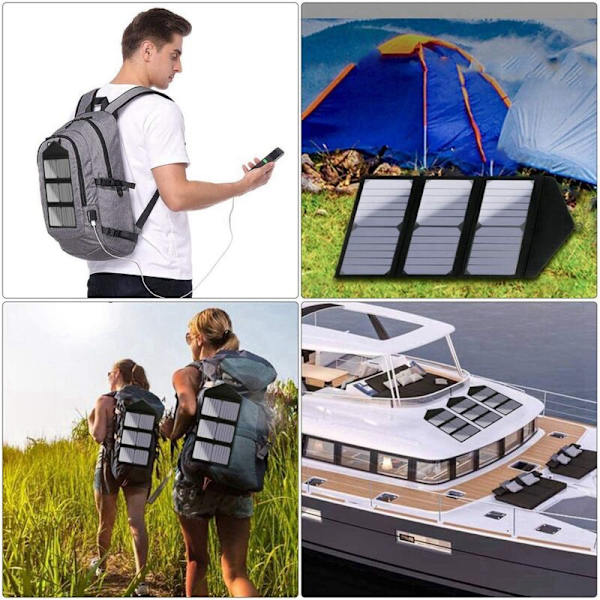 30W Vikbar Solpanel Laddare Vattentät Bärbar Utomhus Laddningsplatta för Mobiltelefon Power Bank Vandring Läger, Typ B