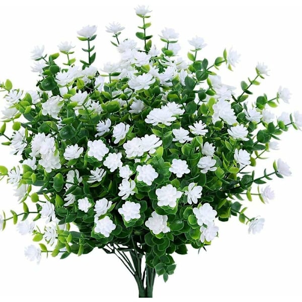 Konstgjorda konstblommor, 4-pack konstgjorda eukalyptus UV-resistenta gröna buskar växter inomhus utomhus hängande planterare hem trädgård dekor (W