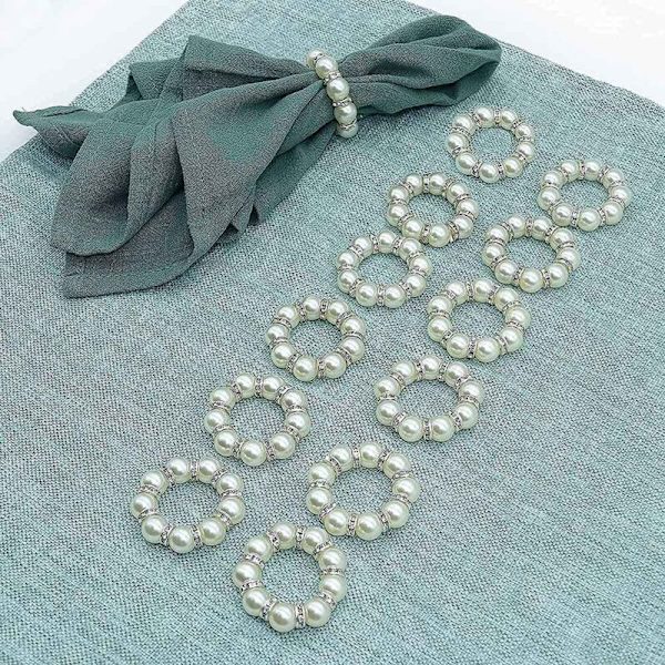 12 stk Bling Pearl Serviettringer, Rhinestone Serviettringer Holder til Middagsfest Familietreff, Sølv