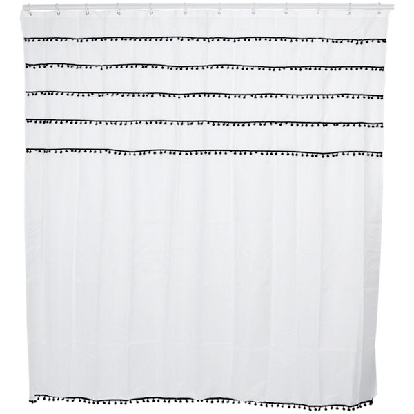 Stilfuld sort og hvid polyester bruseforhæng vandtæt skimmelresistent 180x200cm