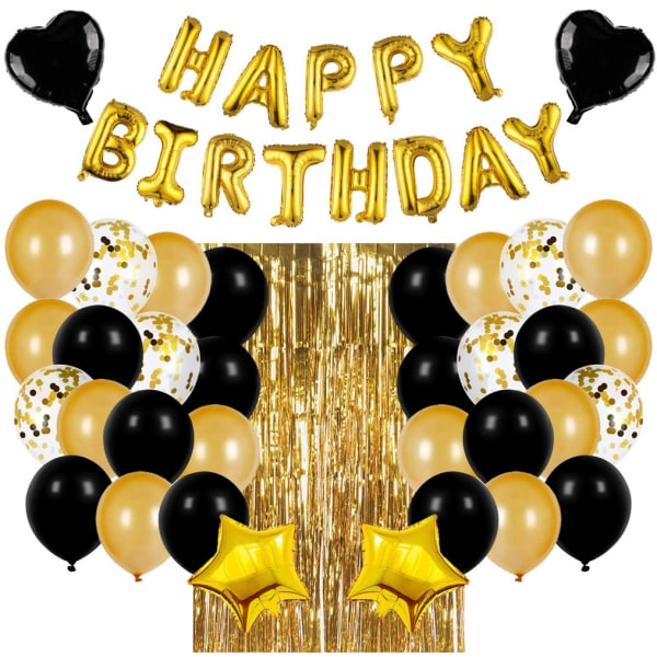 16 tommer sort guld tillykke med fødselsdagen brevsæt sort ballon pailletter regngardin festdekoration