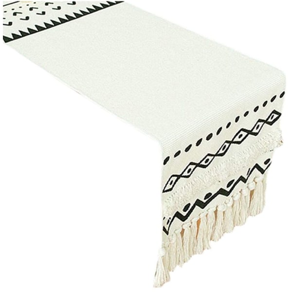 Bohemian Geometric Hand Woven Tufted Tassels Cotton Table Runner Boho Moroccan Farmhouse Dressing Table Scarf 14X70 Inch