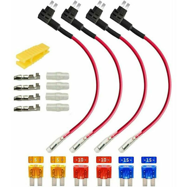 4 st 12V 24V Micro 2 Säkringshållare, Säkringshållare Adapter, med 6 st 5A 10A 15A Säkringar och 1 st Säkringsavdragare