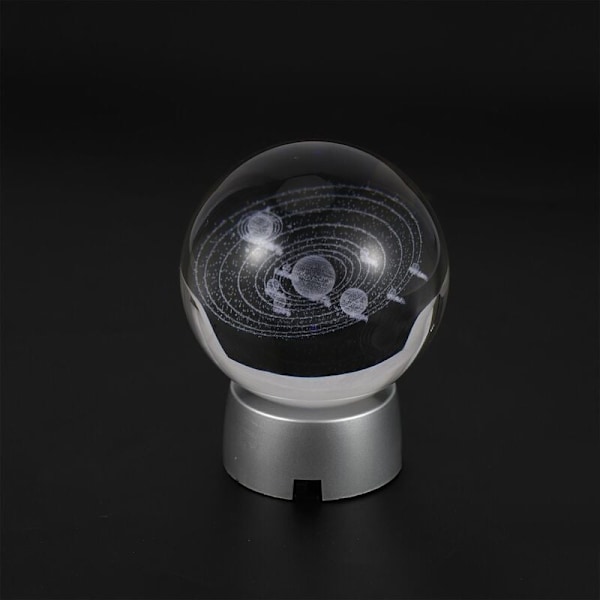 Planet Kristallkula 3D Global Glas Solsystem Modell med LED-bas Dekoration Tillbehör Astronomisk Dekorativ Boll L