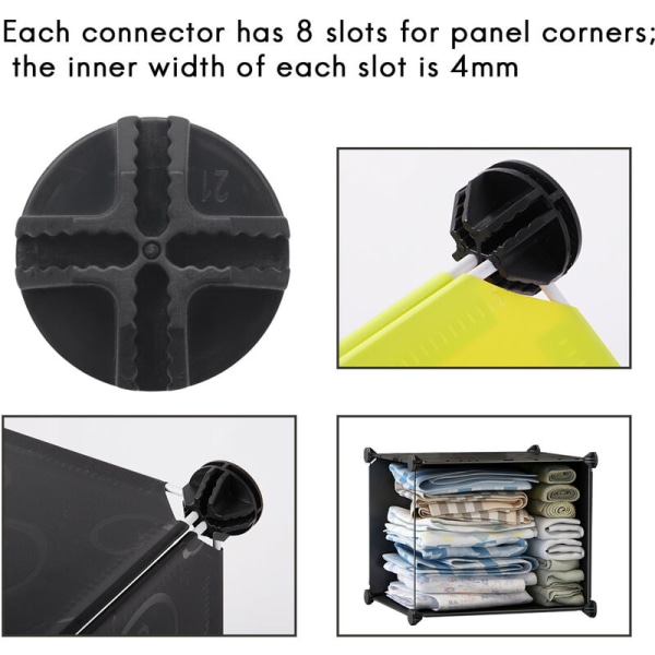 Wire Square Plastic Connectors til Skab og Modulært Opbevaringsstativ, Opbevaring Hylde, Sæt med 8 (Sort)