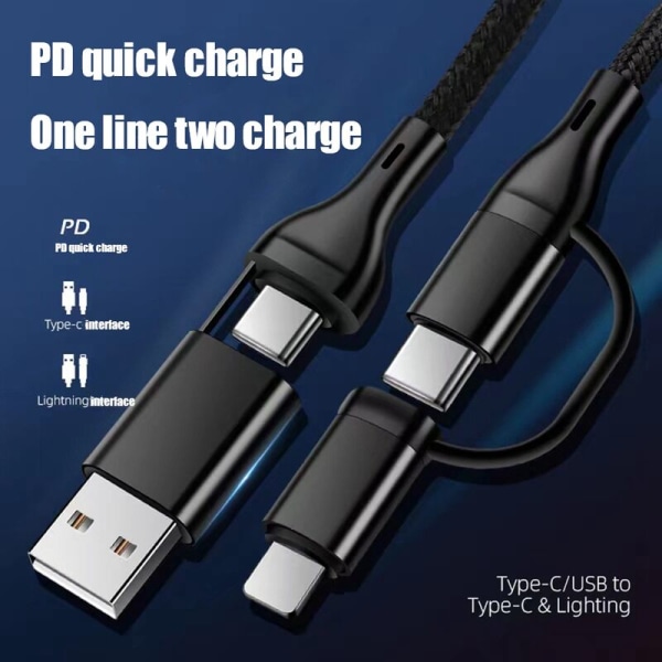 4 i 1 PD-ladekabel Multifunksjonell ladedatakabel Type-C til Type-C ladekabel Ladekabel