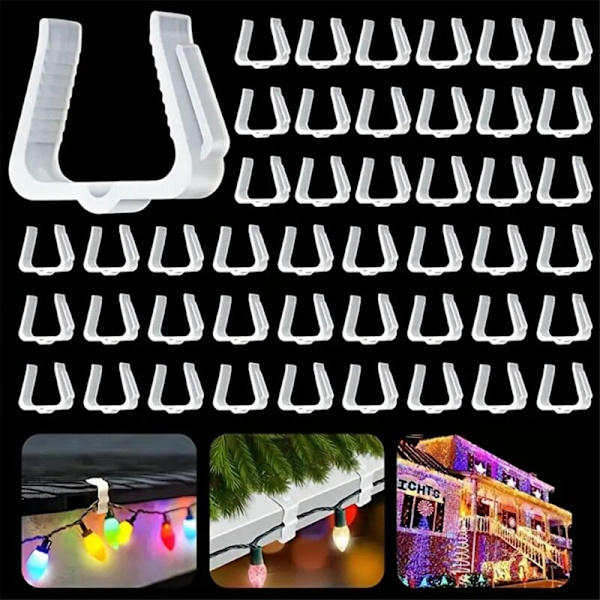 50 st julgransljus hängande krokar 1 5/8 tum väderbeständig plastfasadbrädeklämmor utomhus semesterljusklämma