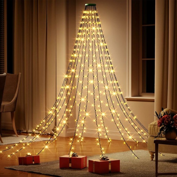 Joulukuusen valot renkailla, 400 LEDiä 16 säiettä, LED-puuverho sisä- ja ulkokäyttöön joulukoristeisiin (lämmin valkoinen)