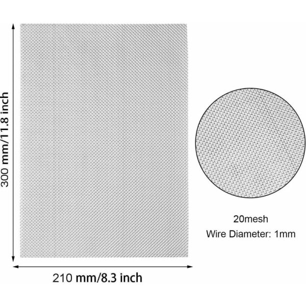 2-pakning 304 rustfritt ståltrådnett 20 mesh for gnagersikkert metalluftventil (210x300mm)-