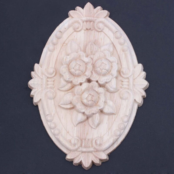 4X Retro Träornament Applikation Carving för Möbel Skåpdörr Dekoration (13X9cm)