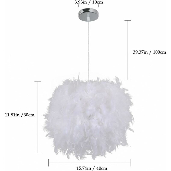 Taklampa i vit fjäderdesign, sfärisk form, E27 40W, för sovrumsdekoration, barnpresent
