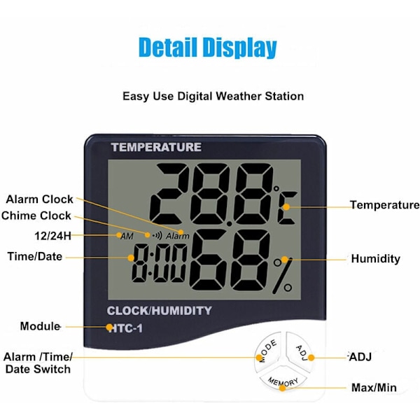 Digital Hygrometer Termometer med Utomhusgivare - Stor LCD-Skärm - ℃/℉ Växling - Hem/Kontor/Sovrum
