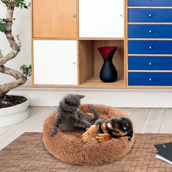 Donitsi-koiran ja -kissan peti, pehmeä plushipehmuste, liukumaton konepesu, itsestään lämpenevä lemmikkipetti - parempi uni kissoille ja pienille ja keskikokoisille koirille (useita kokoja