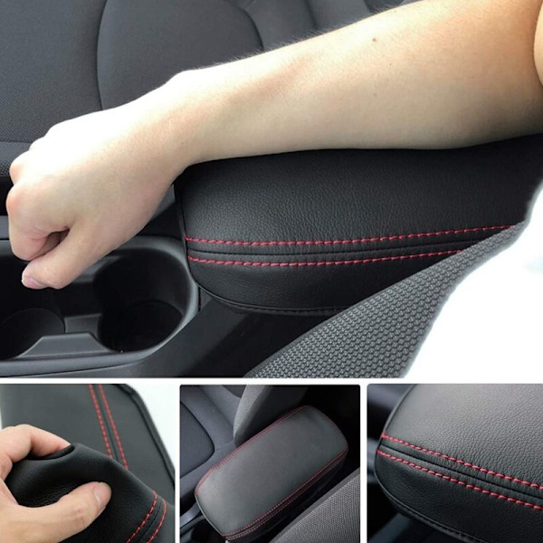 Armstöd Center Console Cover Armrest Box Pad för Toyota Corolla E210 2019 2020 Syntetiskt Läder (Svart med Röd Linje)