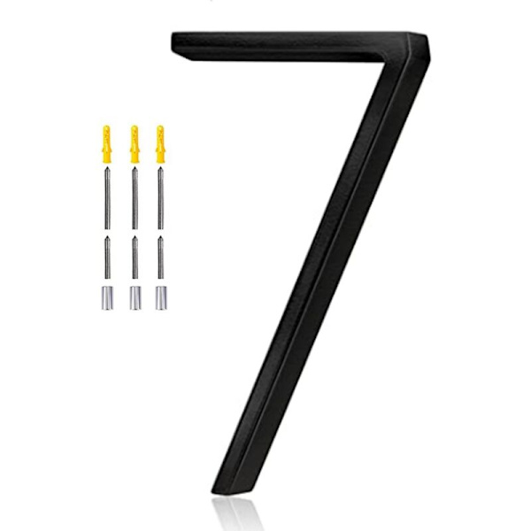 5,6 tuuman kelluva numero, moderni DIY-numero, puutarhan oven postilaatikon koristenumero naulaussarjalla, musta pinnoitettu 7