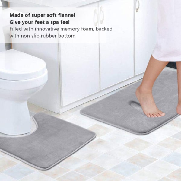 2 stk. Memory Foam Toiletmåtte Ekstra Blød Kontur Absorberende Rektangulær U-formet Toiletmåtte 40x50cm 50x70cm