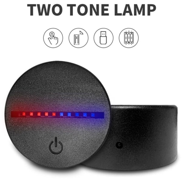 3D LED nattlampa bas tvåfärgad 7 färger LED lampbas med fjärrkontroll USB-kabel för akrylglas och harts vit