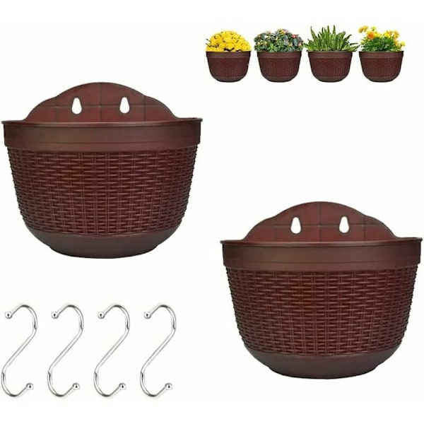2 stk. plastblomsterpotter til oppheng, metallblomsterpotter til oppheng, gjerdeblomsterpotte, hengende kurvplantere, for dyrking og dekorering av planter, mørk