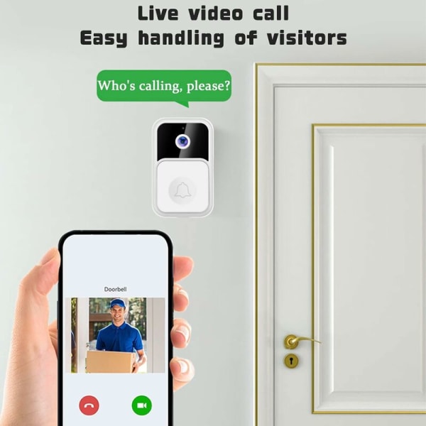 Smart trådløs videodørklokke, smart visuell dørtelefon, HD nattsyn, WiFi sikkerhetsdørklokke, egnet for hjem, leilighet
