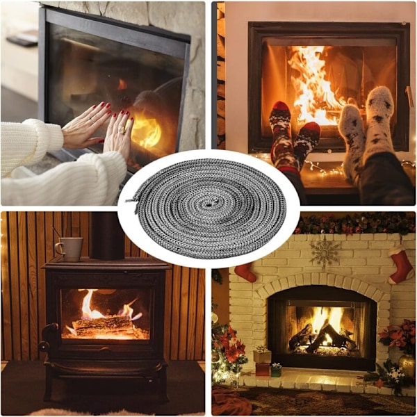 Vedspisdörrstätning ​Vedspisglasfiberrep, 10mm Skorstensförsegling 550°C Värmebeständig Tätningslist 4M