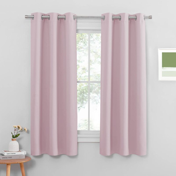 Termiske Mørklægningsgardiner - Sæt med 2 Øjebøjlepanelgardiner / Lydtætte Glideisolering Lange Klar til Montering, 2x L 107 x H 160 cm, Lys Rosa