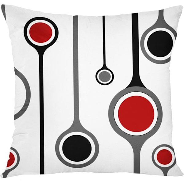 Sett med 4 18 x 18 tommers putetrekk Moderne abstrakt rød svart hvit og grå bølgete vertikale striper polka dots polyester putetrekk firkantet
