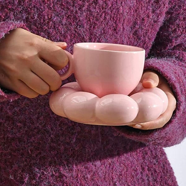 Blomster Kaffe Kopp og Skål Sett Søt Kopp og Skål Sett Keramisk Kaffe Kopp med Skål Solsikke Latte Kopper 6.7 Oz Sølv