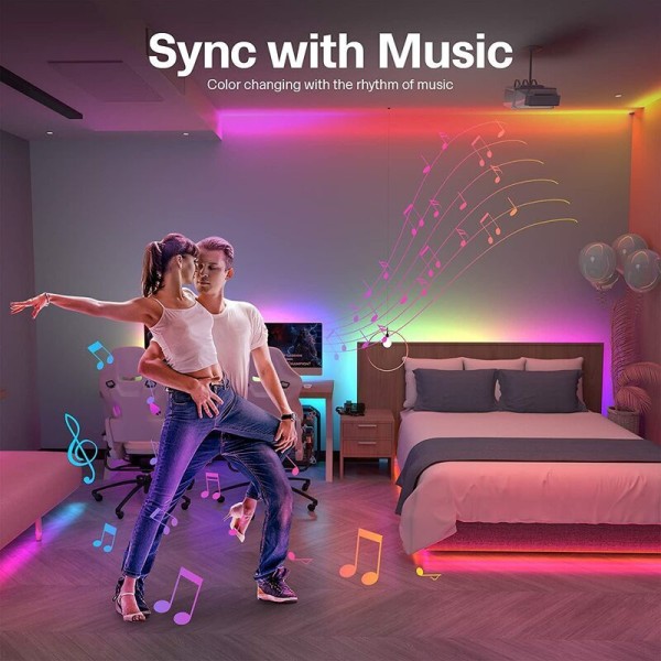 LED TV-stripe 3m RGBIC lysstripe med USB-app fjernkontroll flerfarget bakgrunnsbelysning for TV-speil og skjerm--