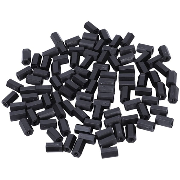 M3x10mm Nylon Hexagonal Afstandsstykke Sort Gevind 100stk