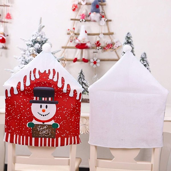 Julstolsöverdrag Juldekoration Hatt Snögubbe Tomte Rekvisita Tillbehör för Restaurang Matrum Fest Födelsedag Bröllop (6 st E)