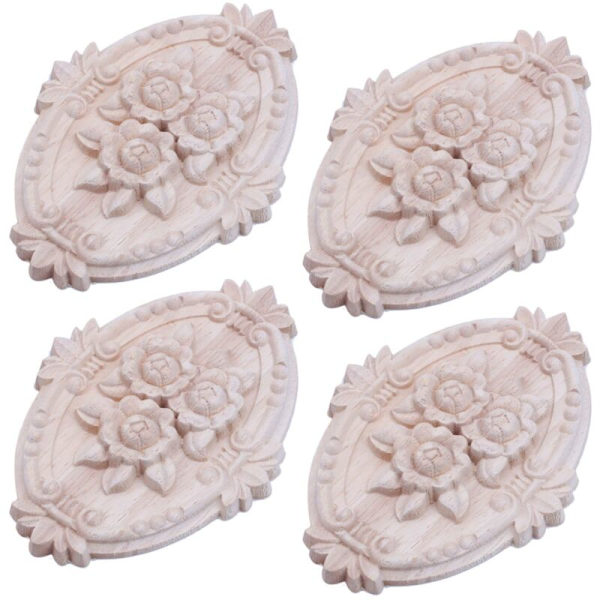 4X Retro Träornament Applikation Carving för Möbel Skåpdörr Dekoration (13X9cm)