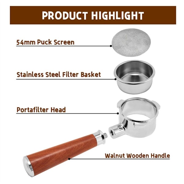 54mm pohjaton portafilter - Pohjaton suodatinpidike 54mm aluslevyllä kahvikoneeseen