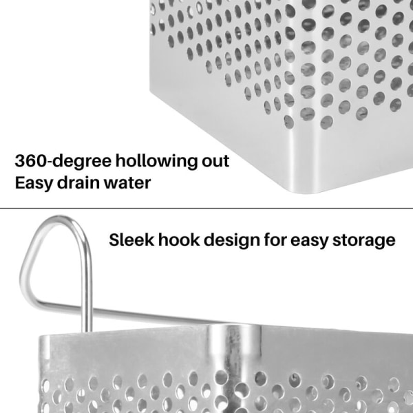 Rustfrit Stål Spisepindeholder Hængende Bestik Tørrestativ Opvaskestativ med Kroge Køkkenredskab (A)