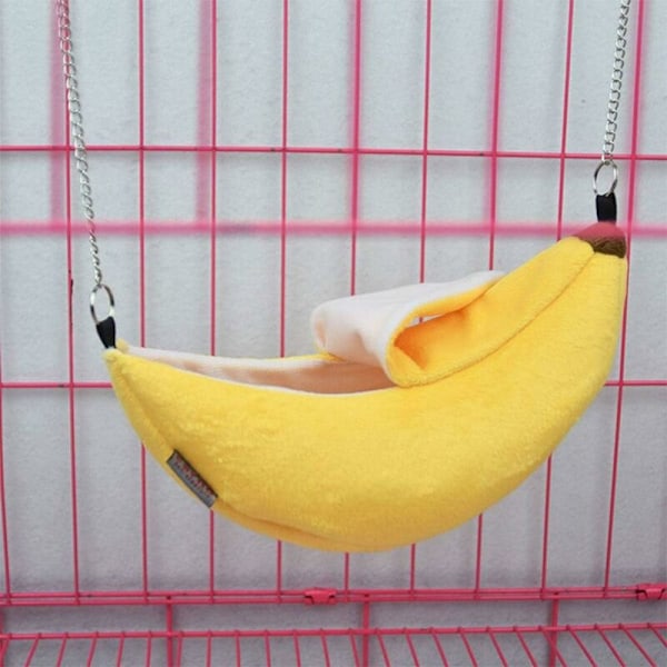 Hängande Hammockhus för Hamster med Banan Design Små Djur Bomullsbur Sovande Djurnäste Säng Råtta Hamster Leksaker Burgunga (Färg: Gul)