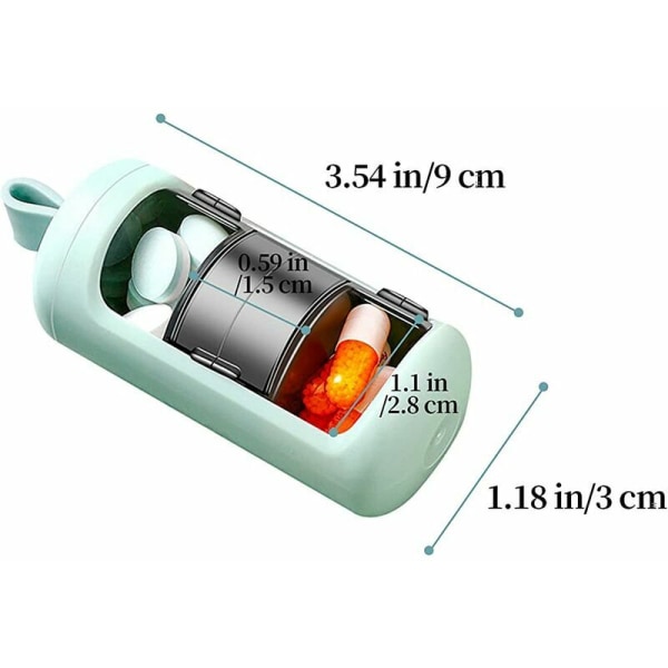 7 dages pilleæske 3 rum, 3 gange om dagen pilleæske mini bærbar lys-tæt vandtæt til rejser (grøn), Sunny