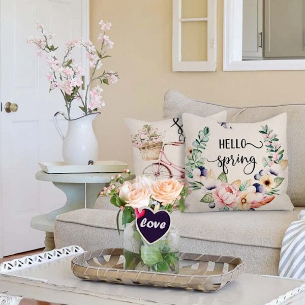 18 x 18 Kuddfodral Set om 4 Gårdshus Blommor Dekorationer Kuddfodral Dekor
