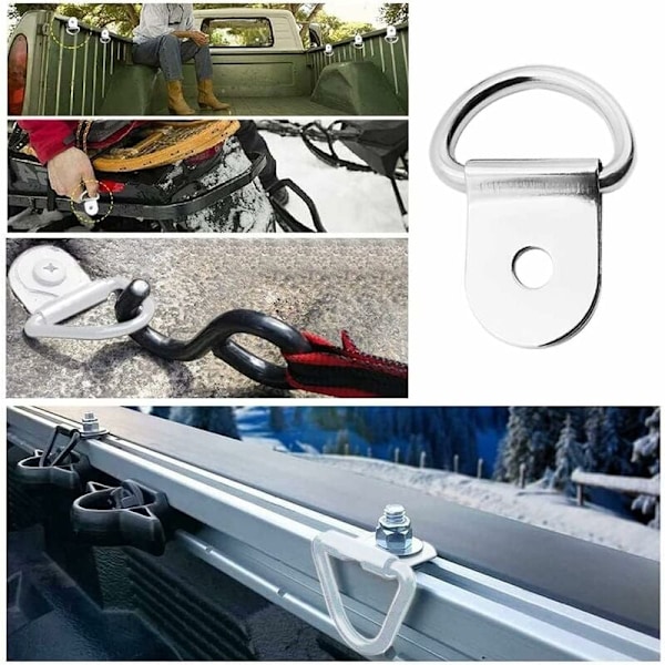 Rustfrit Stål Spændebåndsringe 20 Styk D-ringe Forankring Spændebåndsringe til Trailere Tungt Udstyr Power Tools Camping 36x25mm - Sølv