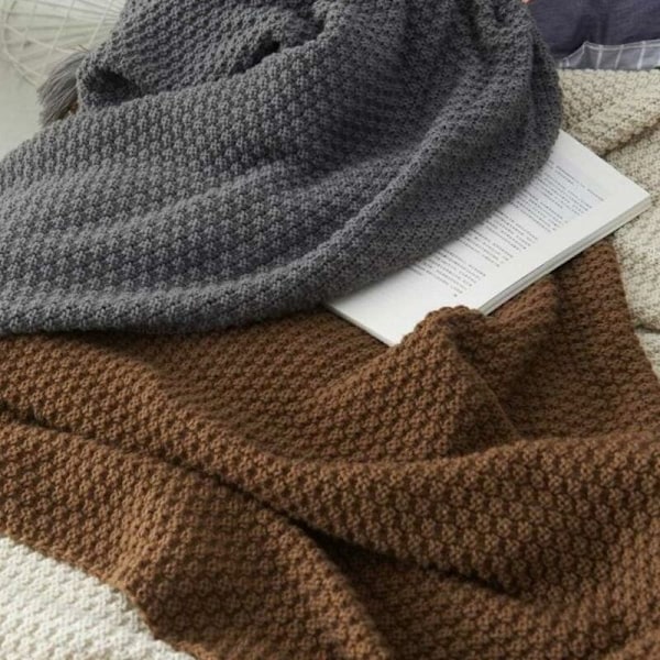 Strikket tæppe, nordisk håndlavet strikket modetæppe til bløde tæppeoverkast til sofa sengstæppe sengetæppe, beige-110X240CM