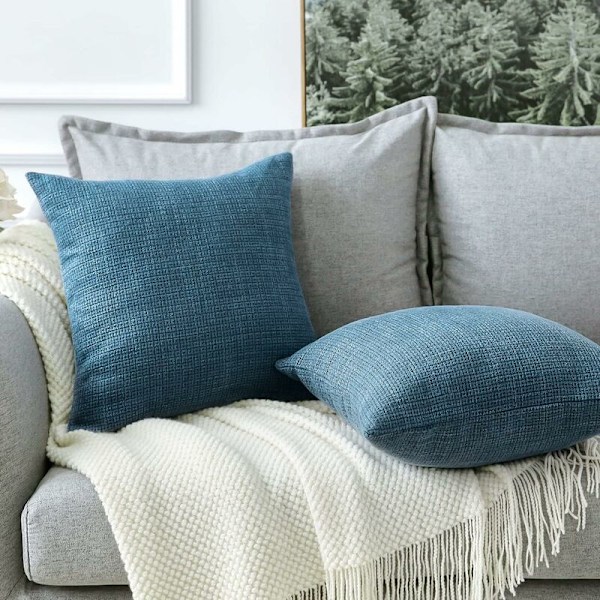 Kuddfodral, Set om 2 Ren Färg Linne Soffa Kuddfodral för Hem Vardagsrum Sovrum Heminredning (Blå, 45x45cm)