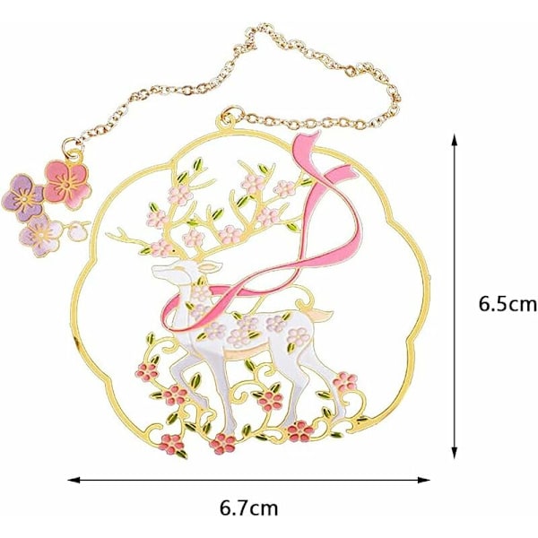 Metall Bokmerke, Bokmerke, 1 Stykke Bokmerke, Laget Av Metall, Sika Hjorte Mønster, Plommeblomst Vedheng, Retro Stil, Vakker (6,7 X 6,5Cm) HIASDF