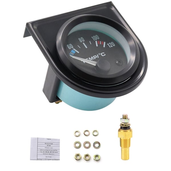 Bil Vandtemperatur Måler Kit Sort LED Universal Bil Vandtemperatur Måler 101.6-120° Skiver（Diameter 52mm）