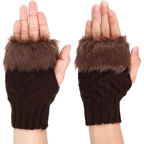 Fingerløse hansker i fuskepels vintervarme fingerløse hansker korte strikkede, varme hansker