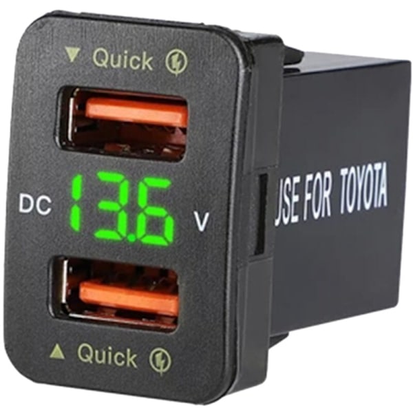 36W QC3.0 Dubbel USB-billaddare med grön spänning Vattentät mobiltelefon för 40x22MM