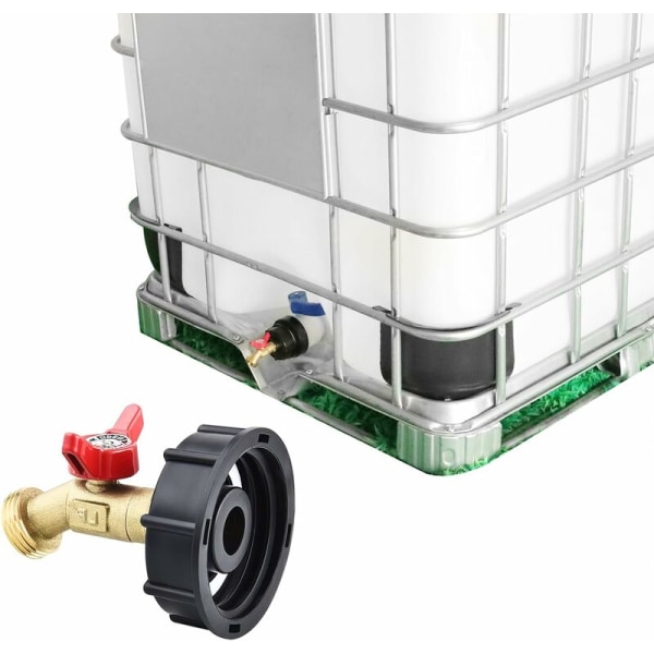 Adapter til IBC-vandtank, 2\" groft gevind + blyfri messinghavehane, vandslangekobling, reservedelsventil