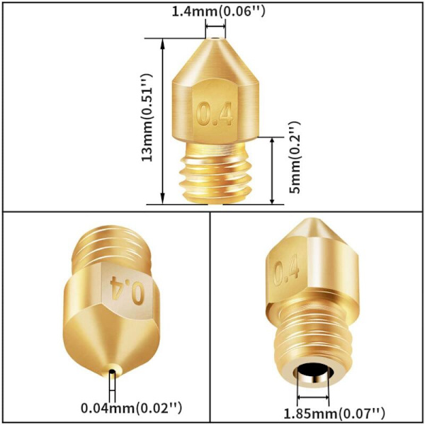 Montert Hotend-sett for 3, MK8 Aluminium Ekstruder Hot End, 1,75 mm Filament, 0,4 Dys 24V 40W
